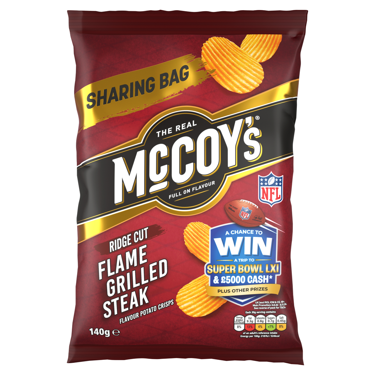 McCoy’s Ridge Cut Flame Grilled Steak Flavour Potato Crisps 140g