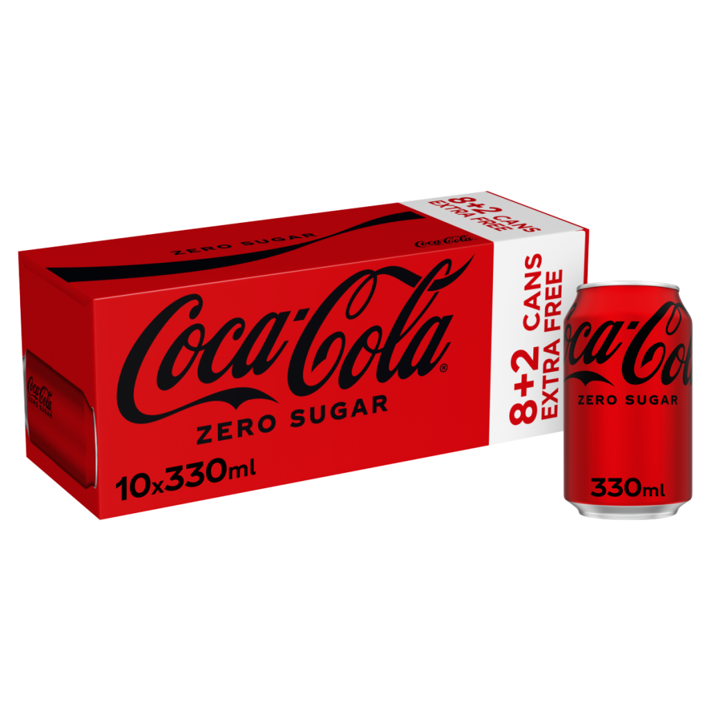Coca-Cola Zero Sugar (8 x 330ml + 2 x 330ml Extra Free) 10 x 330ml Cans