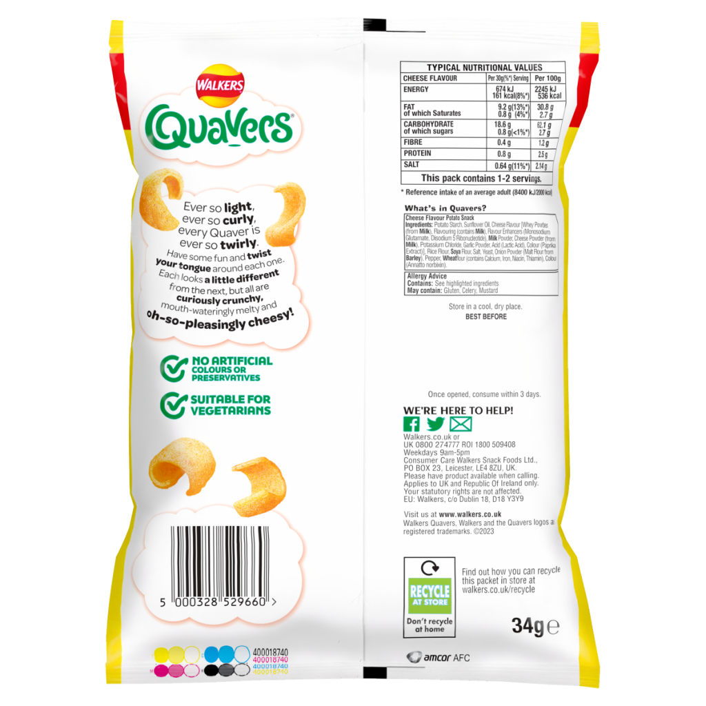 Walkers Quavers Cheese Snacks Grab Bag Crisps 34g
