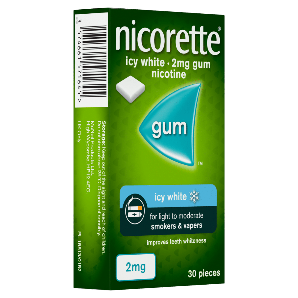 Nicorette 2mg Icy White Gum 30 Pieces,Quit Smoking or Quit Vaping Aid
