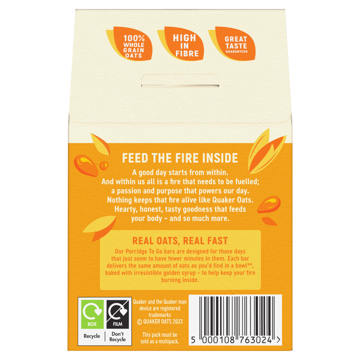 Quaker Porridge To Go Golden Syrup Breakfast Bars 2x55g