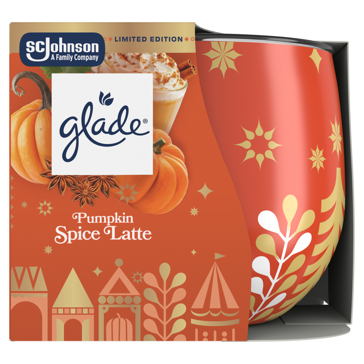 Glade Festive Scented Candle, Pumpkin Spice Latte, 108g