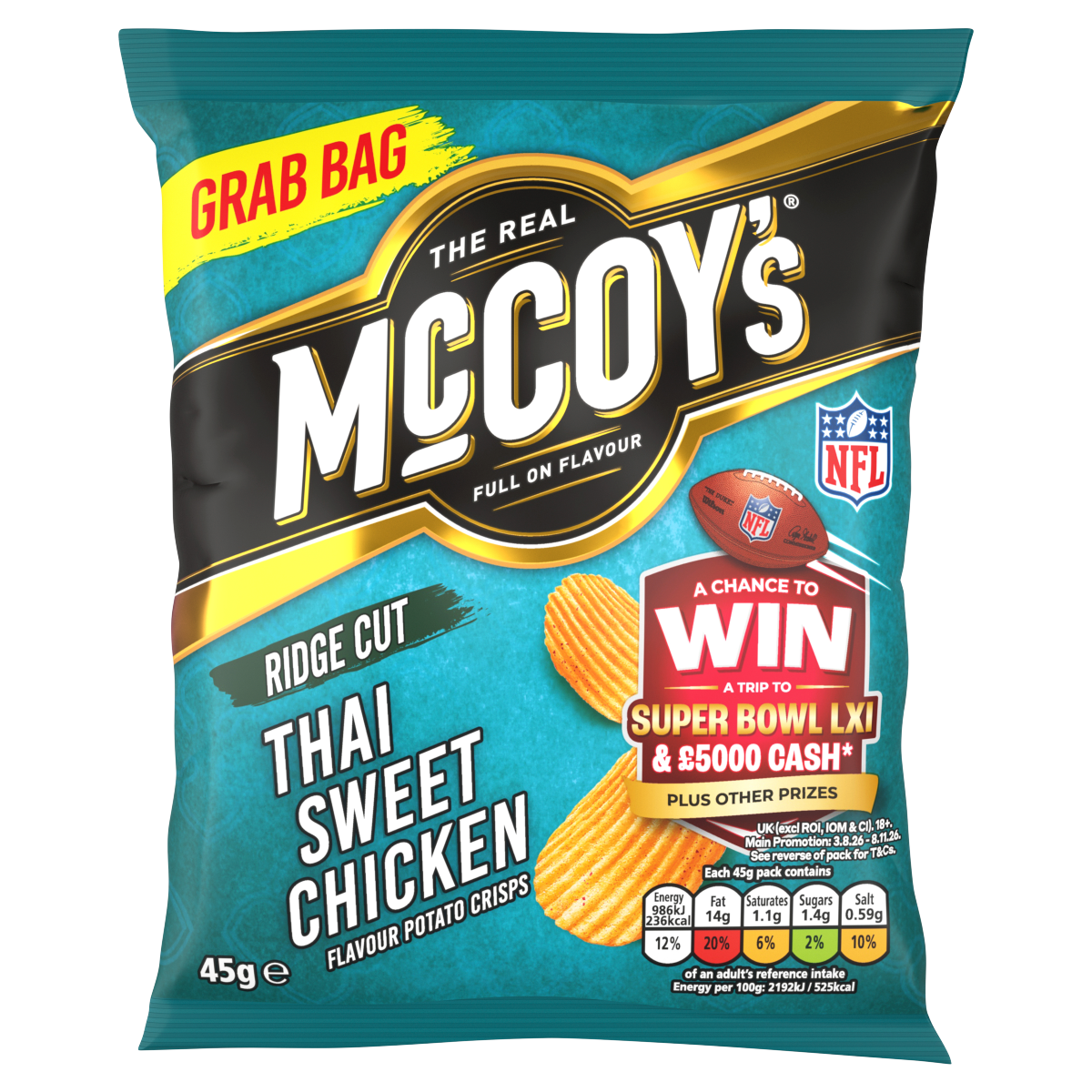 McCoy’s Ridge Cut Thai Sweet Chicken Flavour Potato Crisps 45g
