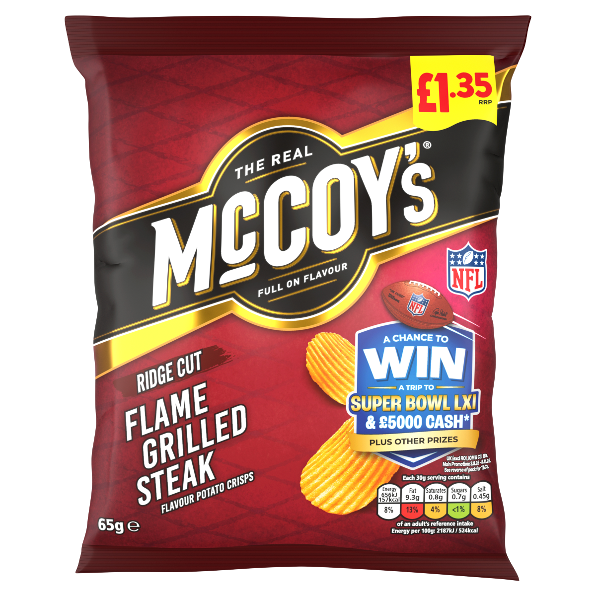 McCoy’s Ridge Cut Flame Grilled Steak Flavour Potato Crisps 65g