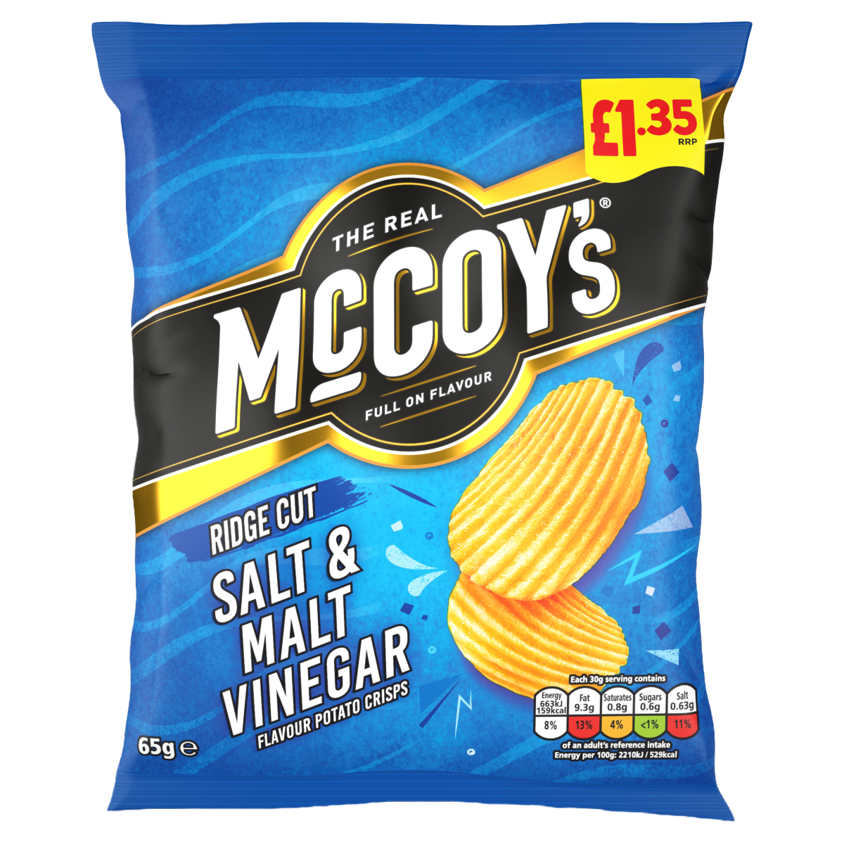 McCoy’s Ridge Cut Salt & Malt Vinegar Flavour Potato Crisps 65g