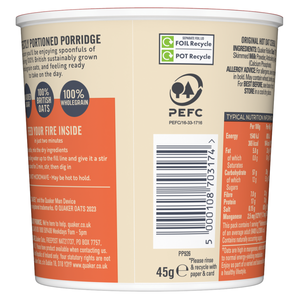 Quaker Oat So Simple Original Porridge Pot 45g