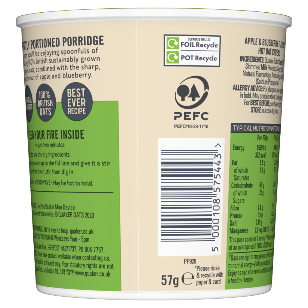 Quaker Oat So Simple Apple & Blueberry Porridge Pot 57g