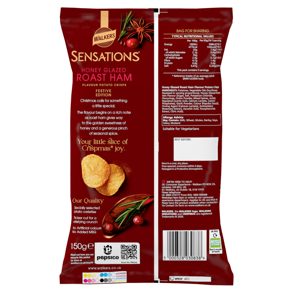 Walkers Sensations Honey Glazed Roast Ham Sharing Crisps 150g
