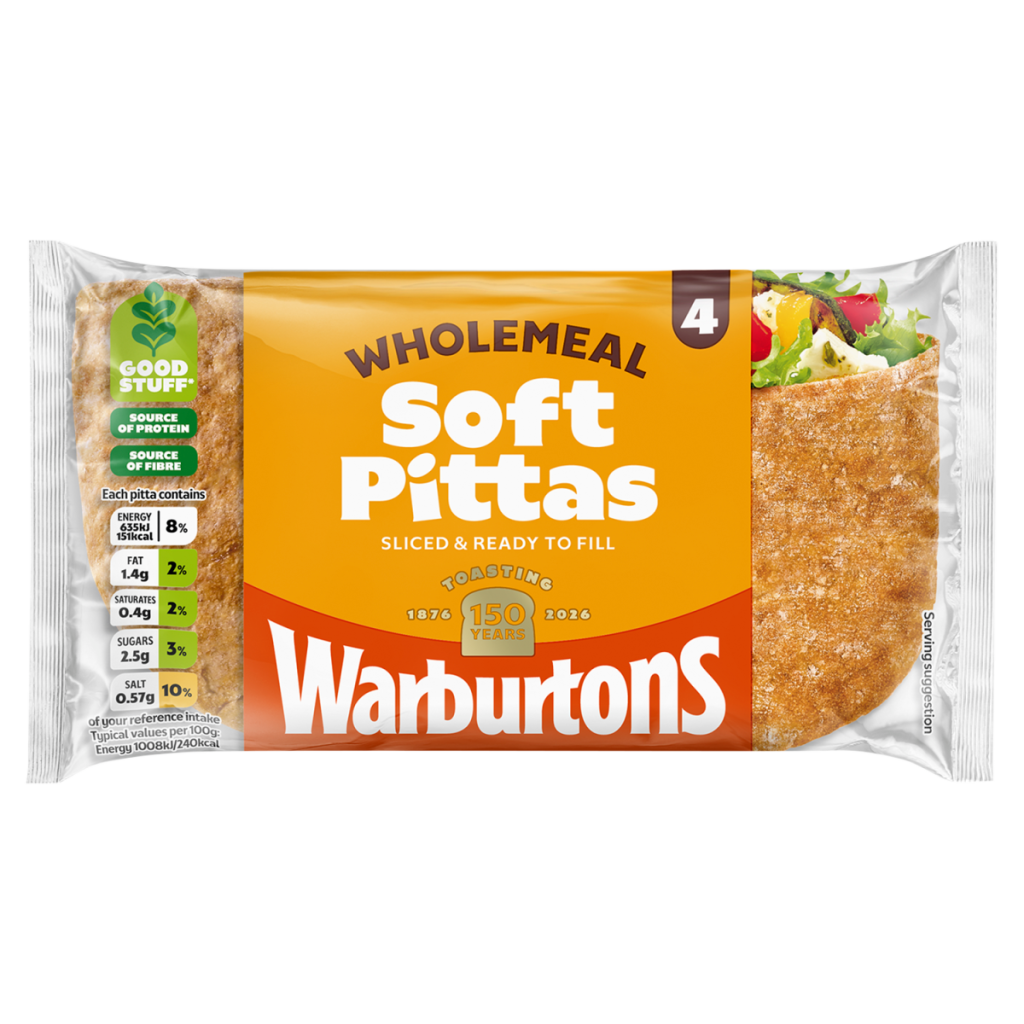 Warburtons 4 Wholemeal Soft Pittas
