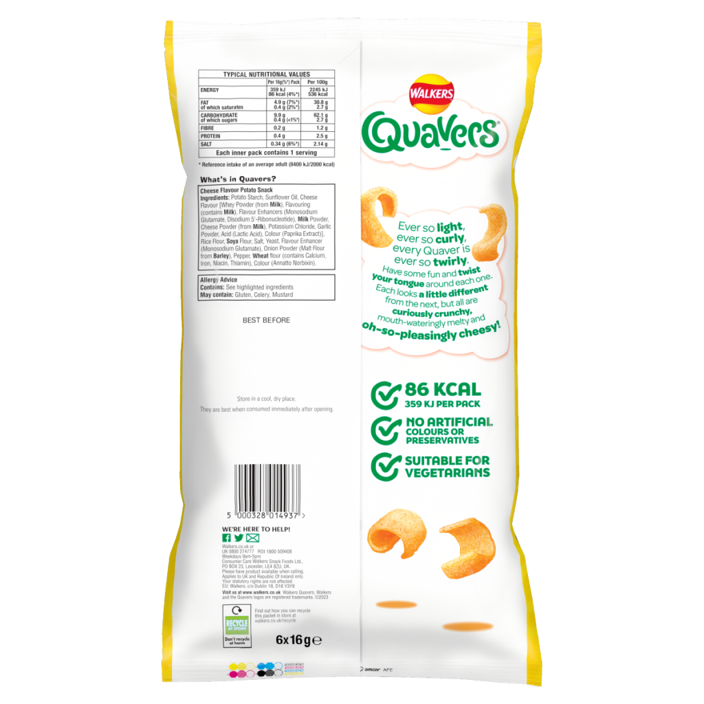 Walkers Quavers Cheese Multipack Snacks 6x16g