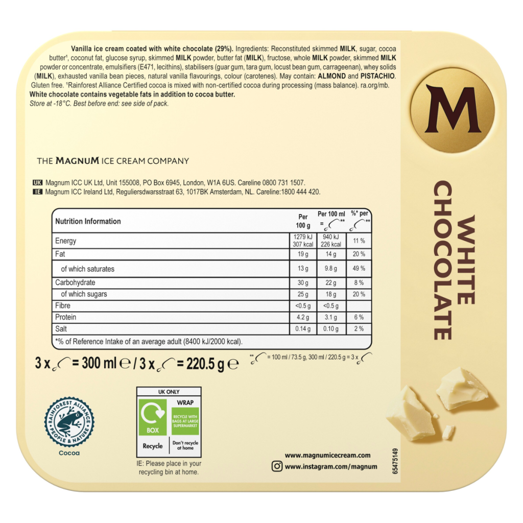 Magnum White Chocolate Ice Cream Sticks 3x 100 ml