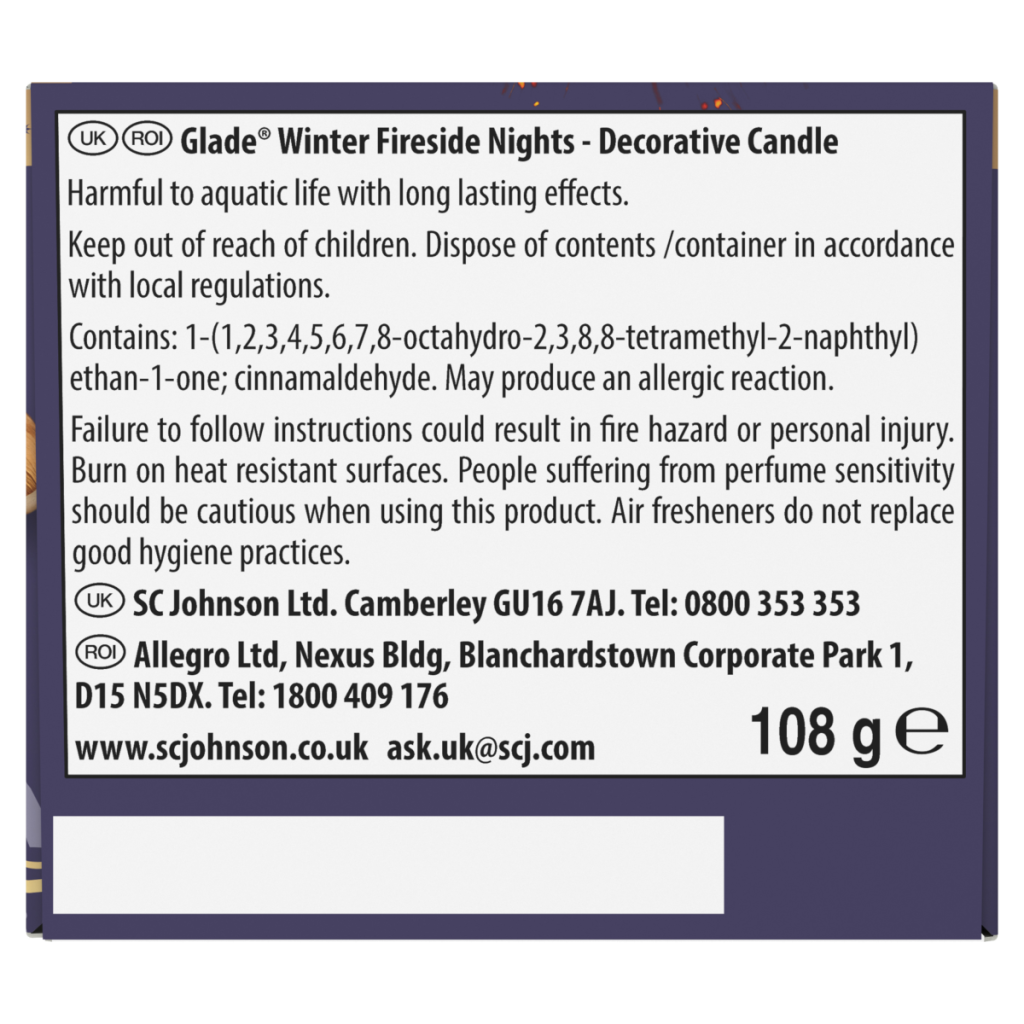 Glade Festive Scented Candle, Winter Fireside Nights, 108g