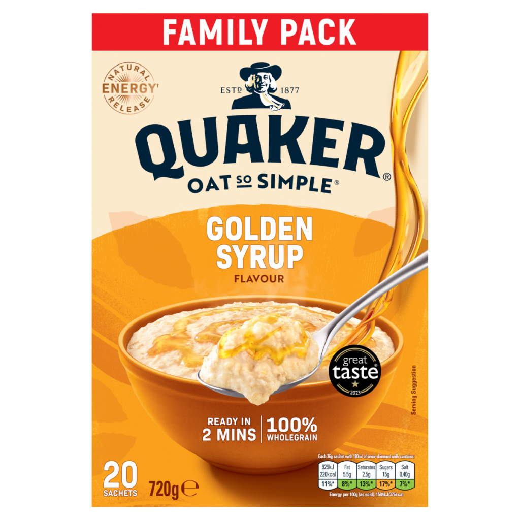 Quaker Oat So Simple Golden Syrup Family Pack Porridge Sachets 20x36g