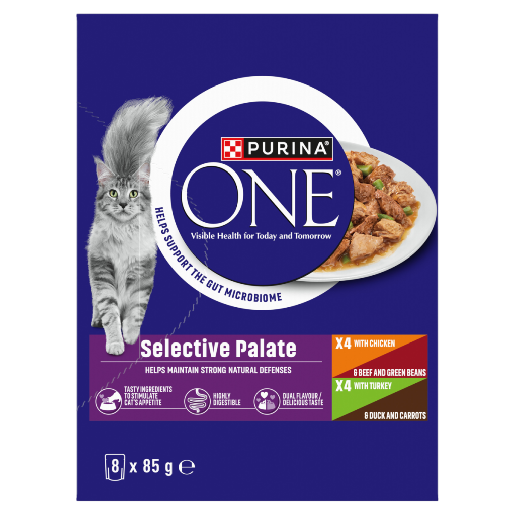 PURINA ONE Selective Palate Mini Filets in Gravy (Chicken, Beef, Turkey & Duck) Wet Cat Food 8x85g