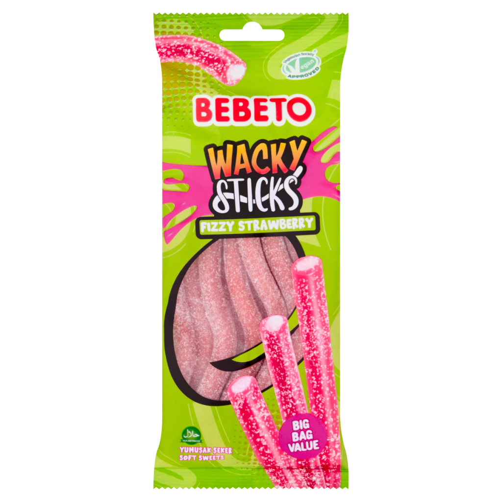 Bebeto Wacky Sticks Soft Sweet Fizzy Strawberry 180g