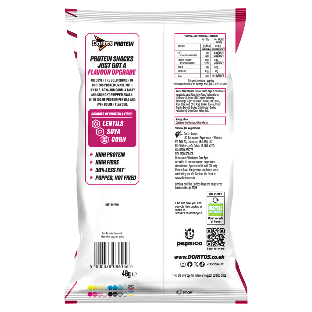 Doritos Protein Tortilla Chips Sweet Chilli Chipotle Flavour Crisps 48g