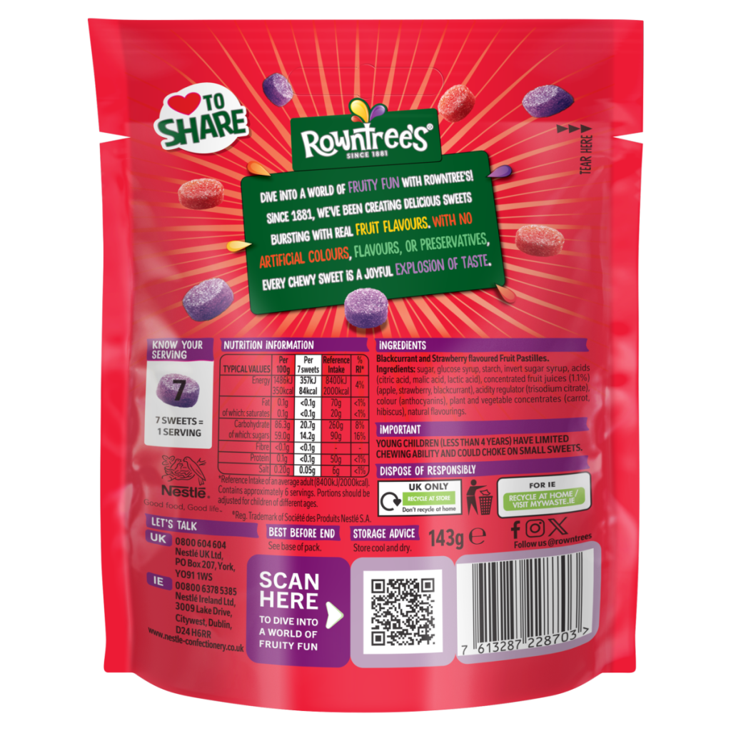 Rowntrees Fruit Pastilles Other Confectionery Soft Sugar 143g