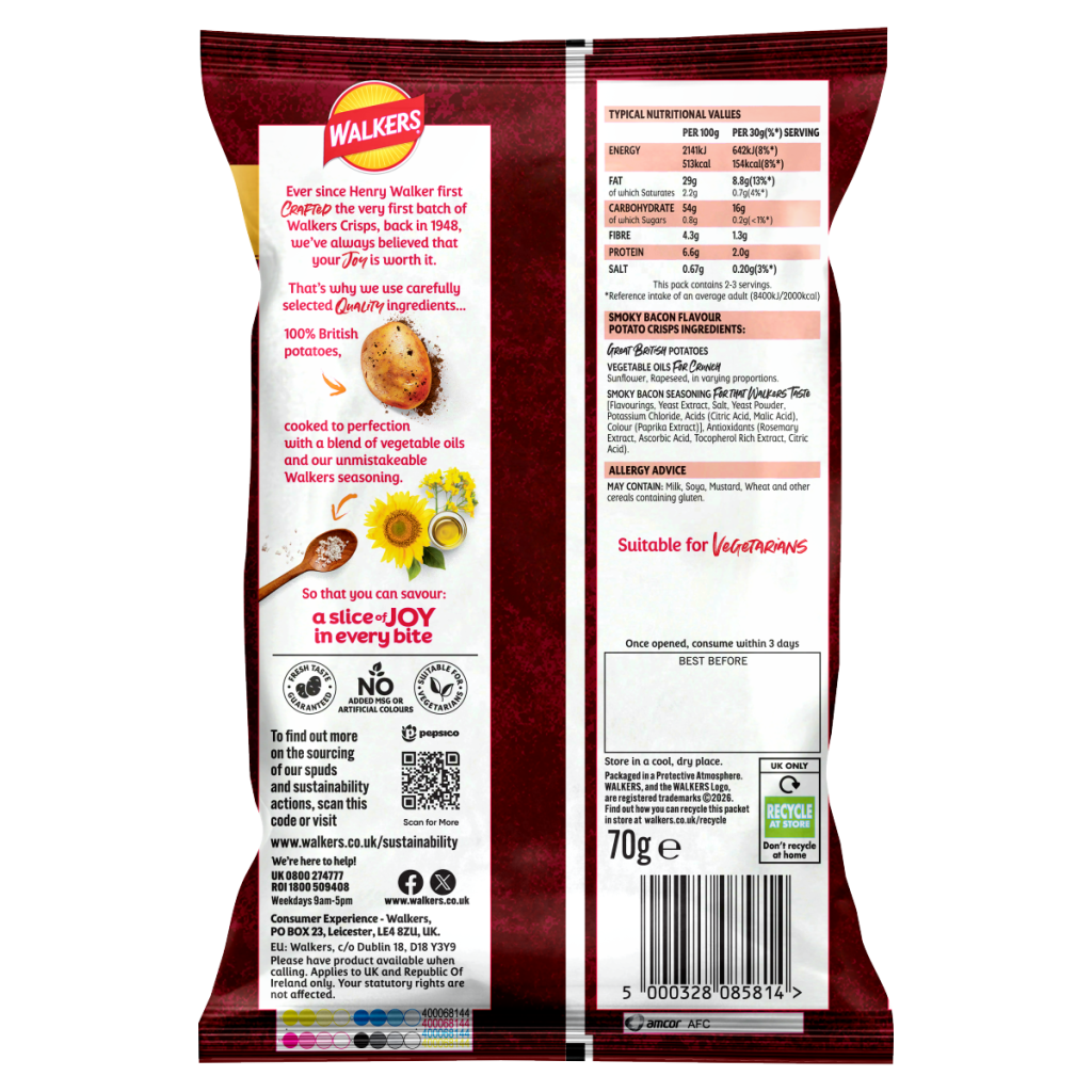 Walkers Smoky Bacon Sharing Crisps 70g PMP RRP £1.49