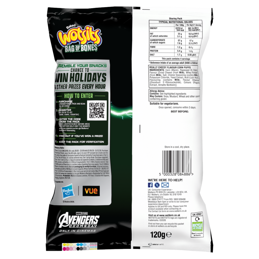 Wotsits Bag of Bones Cheese Corn Puffs Sharing Snacks 120g