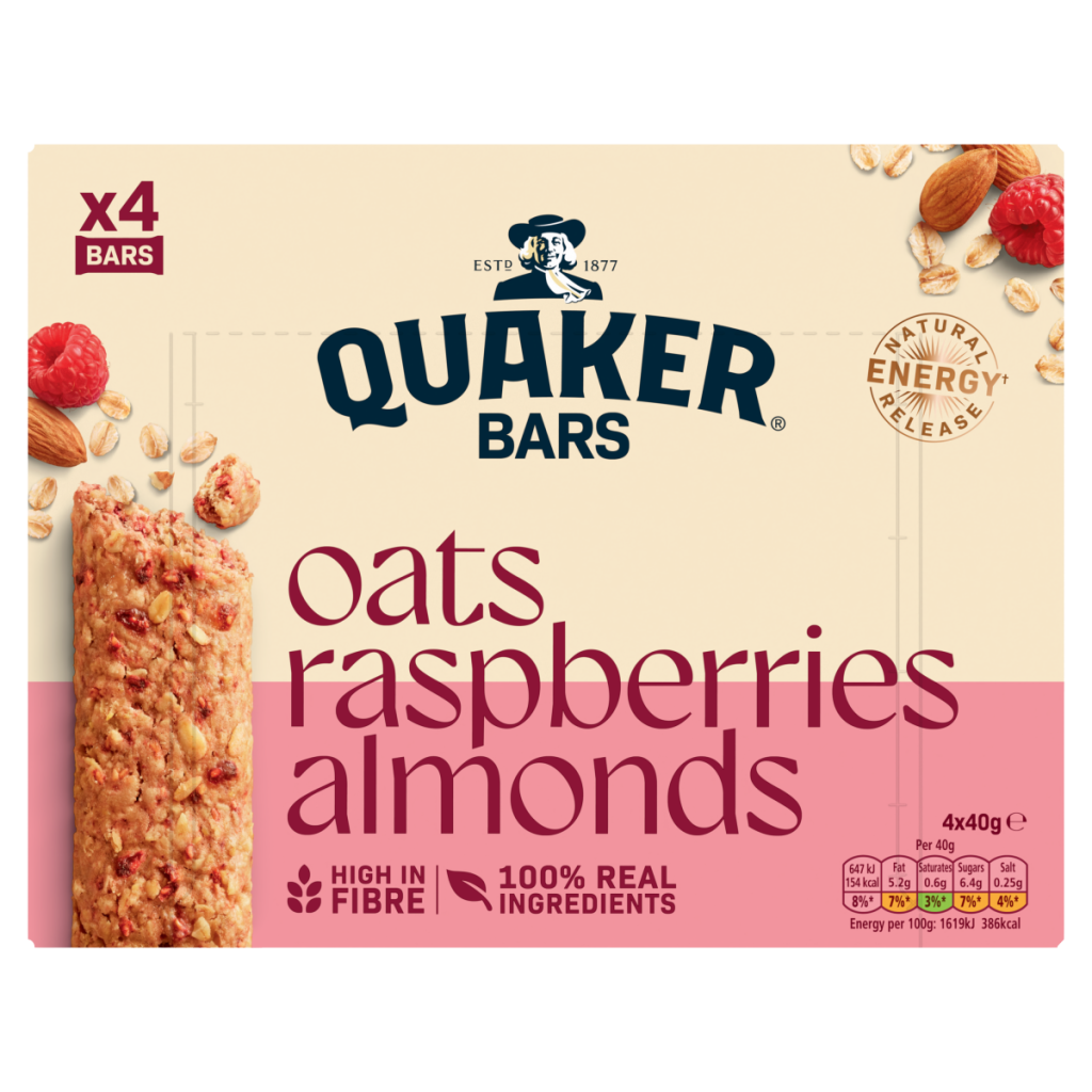 Quaker Oats Raspberries and Almonds Oat Cereal Bar Multipack 4x40g
