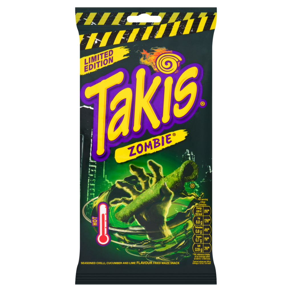 Takis Limited Edition Zombie Seasoned Chilli, Cucumber and Lime Flavour Fried Maize Snack 100g