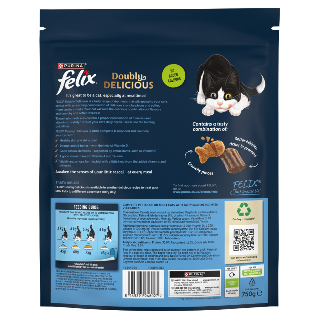 FELIX Doubly Delicious Salmon & Veg Dry Cat Food 750g