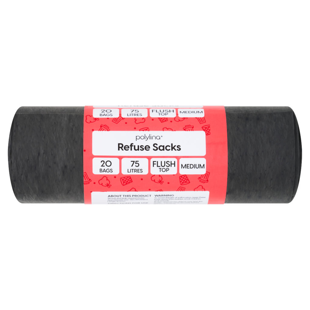 Polylina 20 Refuse Sacks Medium Flush Top 75 Litres