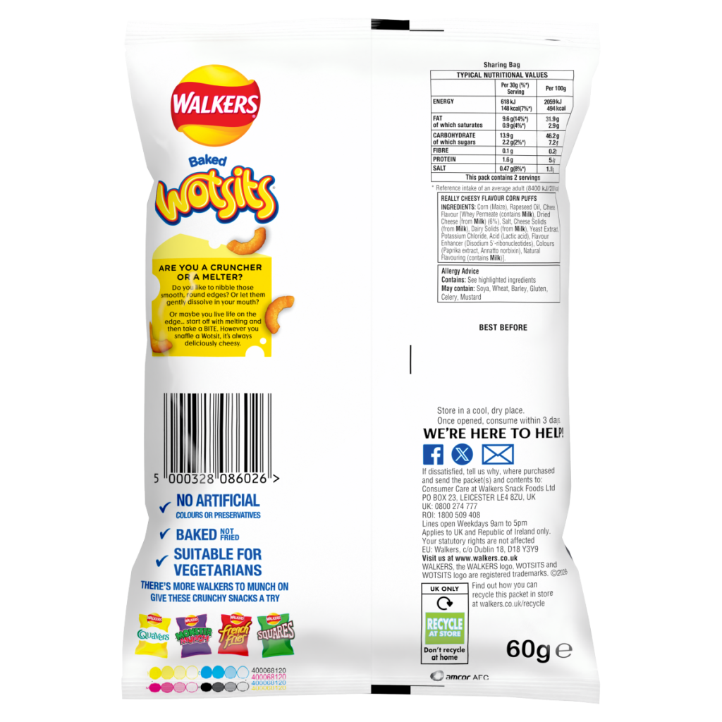 Walkers Wotsits Cheese Sharing Crisps 60g PMP £1.49 RRP