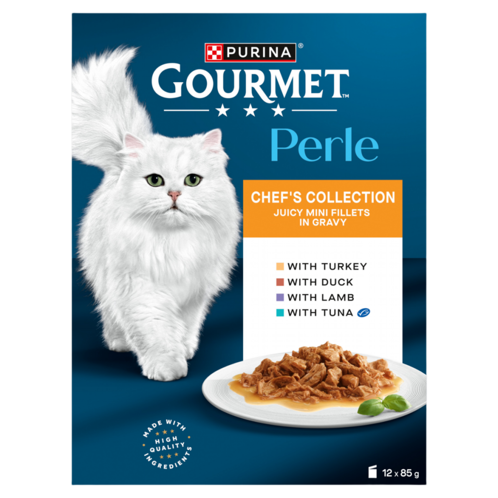GOURMET Perle Mini Fillets in Gravy Chef’s Collection (Turkey,Tuna,Duck,Lamb) Wet Cat Food 12x85g