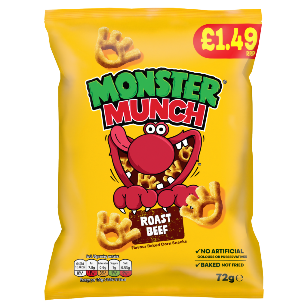 Walkers Monster Munch Roast Beef Crisps 72g PMP £1.49 RRP