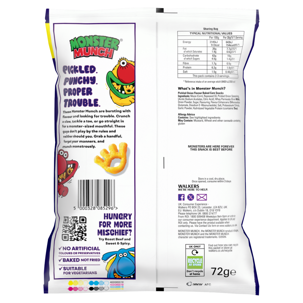 Walkers Monster Munch Pickled Onion Crisps 72g PMP £1.49 RRP