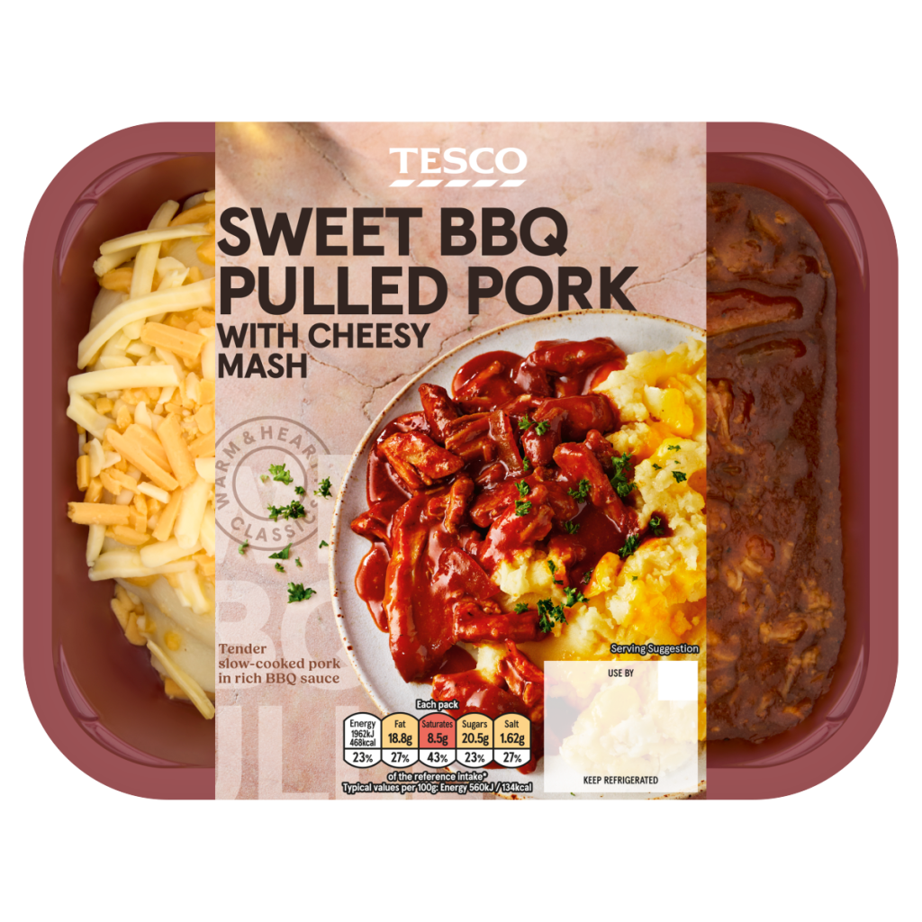 Tesco Sweet BBQ Pulled Pork with Cheesy Mash 400g