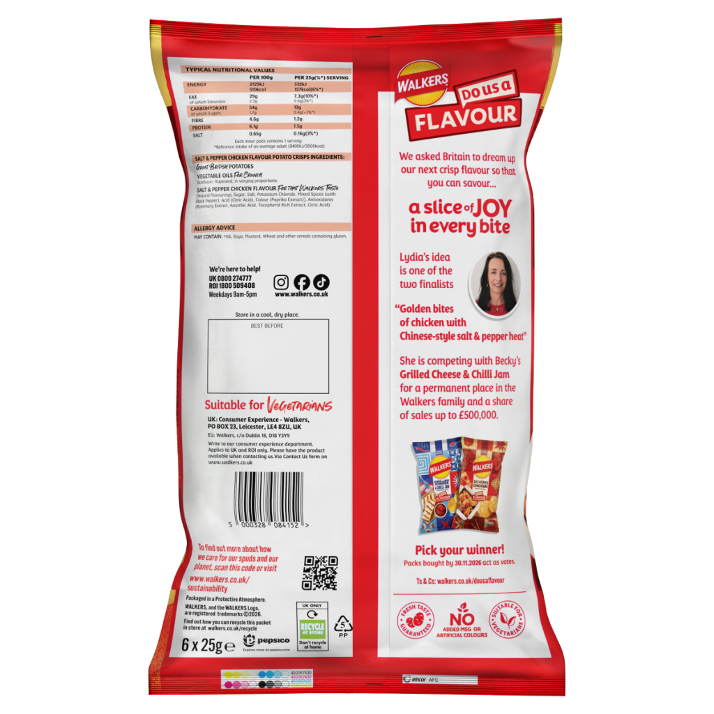 Walkers Salt & Pepper Chicken Multipack Crisps 6x25g