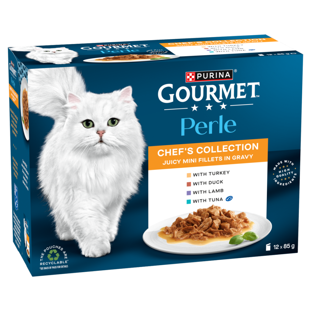 GOURMET Perle Mini Fillets in Gravy Chef’s Collection (Turkey,Tuna,Duck,Lamb) Wet Cat Food 12x85g