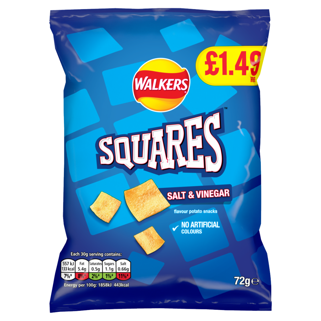 Walkers Squares Salt & Vinegar Crisps 72g PMP £1.49 RRP