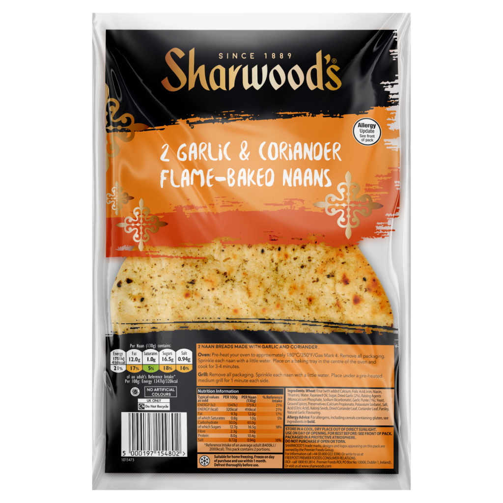 Sharwood’s 2 Garlic & Coriander Flame-Baked Naans