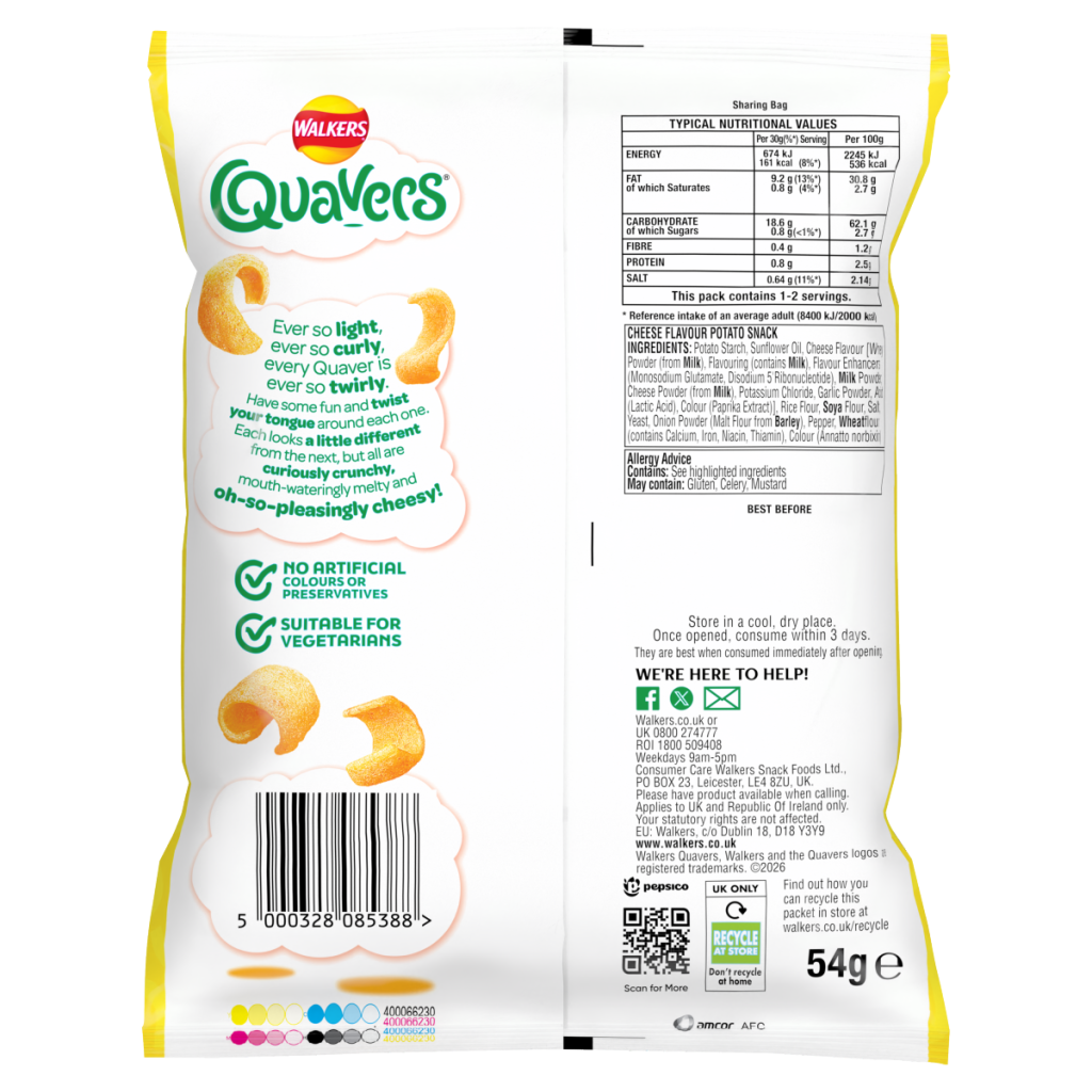 Walkers Quavers Cheese Snacks Crisps PMP 54g  £1.49 RRP