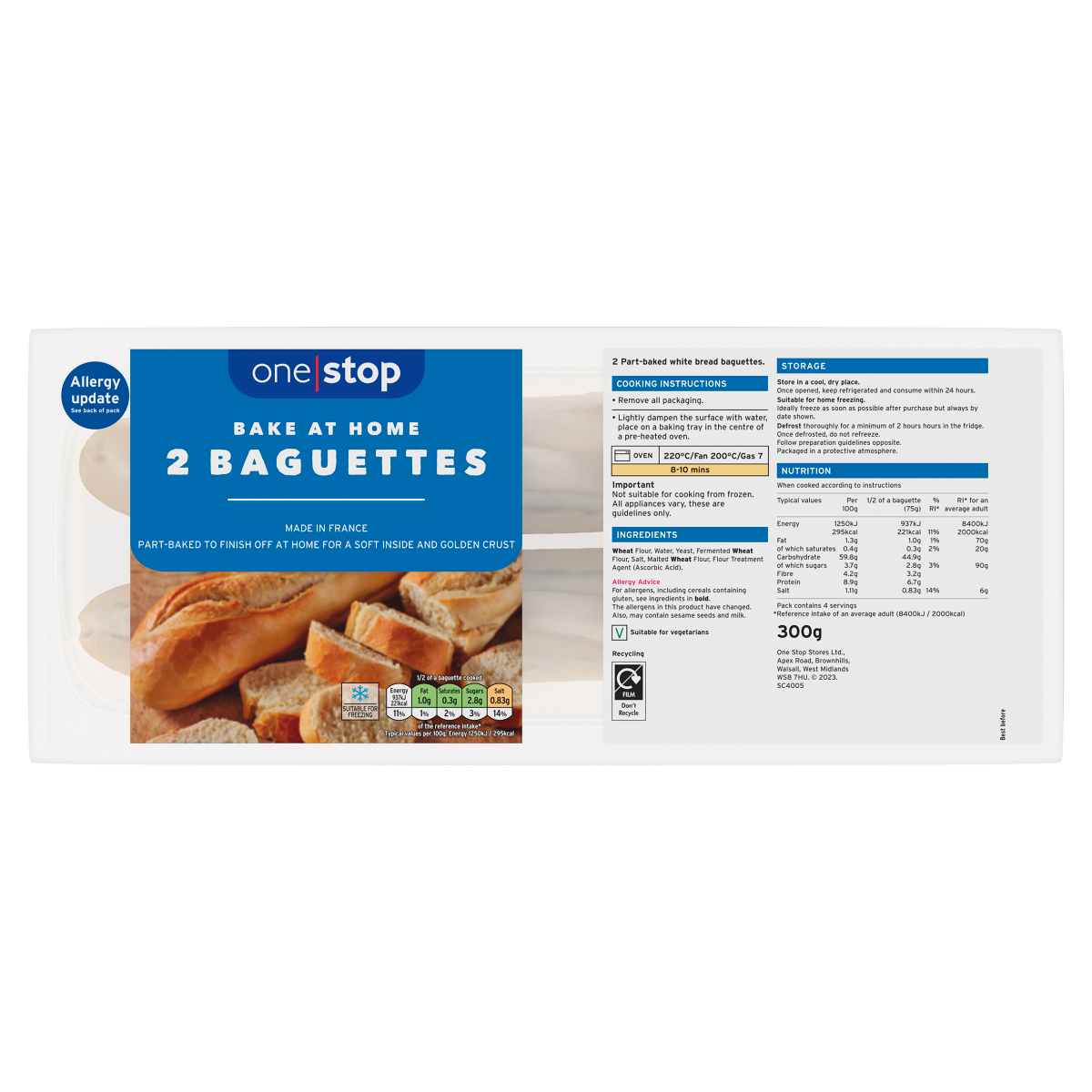 One Stop 2 Bake at Home Baguettes 300g