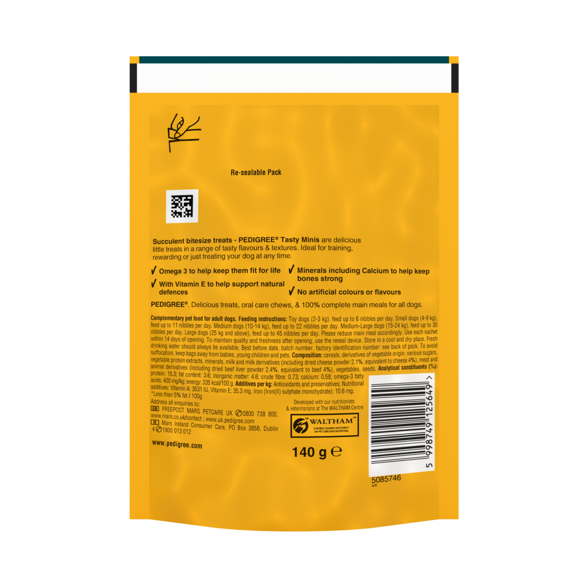 Pedigree Tasty Minis Adult Dog Treats Cheese & Beef Nibbles 140g