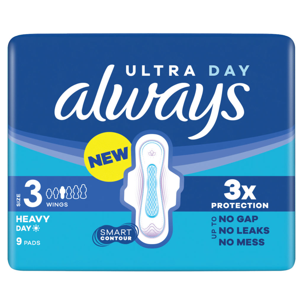 Always Ultra Sanitary Towels Heavy Flow Day (Size 3) Wings 9 Pads For Menstrual Periods