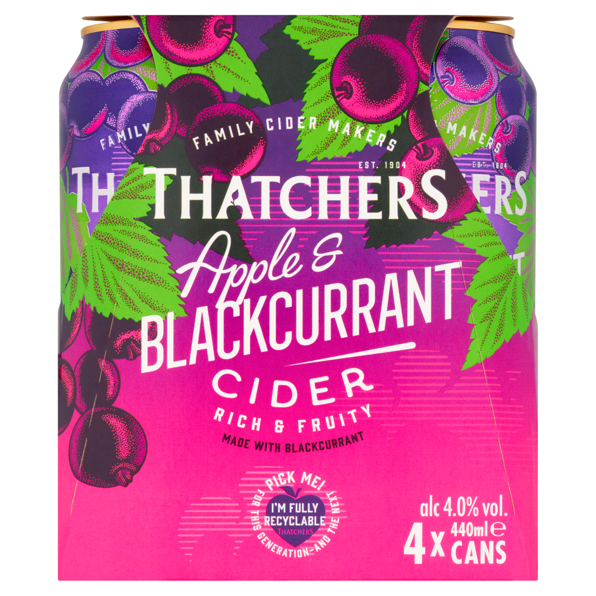 Thatchers Apple and Blackcurrant Cider 4 x 440ml
