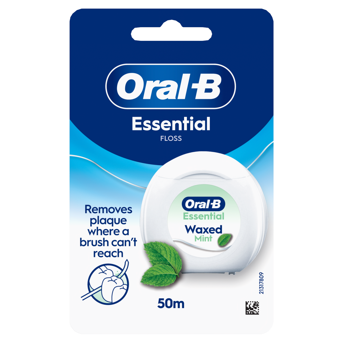 Oral-B Essential Floss – Removes Plaque – Waxed Dental Floss for Tight Spaces – Mint Flavour – 50m