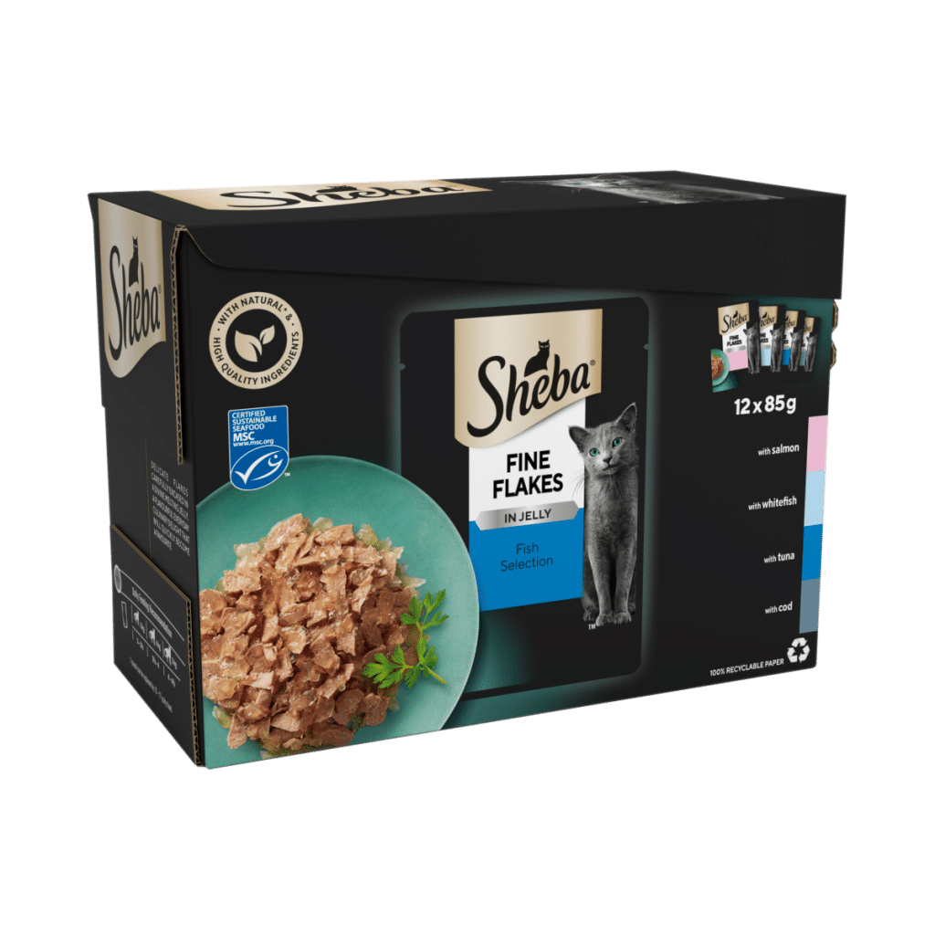 SHEBA® Fine Flakes Adult Wet Cat Food Fish Selection in Jelly 12 x 85g Pouch