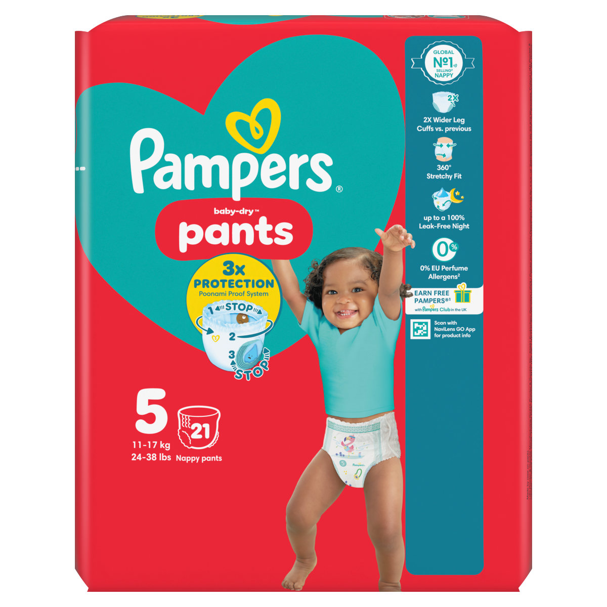 Pampers Baby-Dry Nappy Pants Size 5, 21 Nappies, 11kg-17kg, Carry Pack