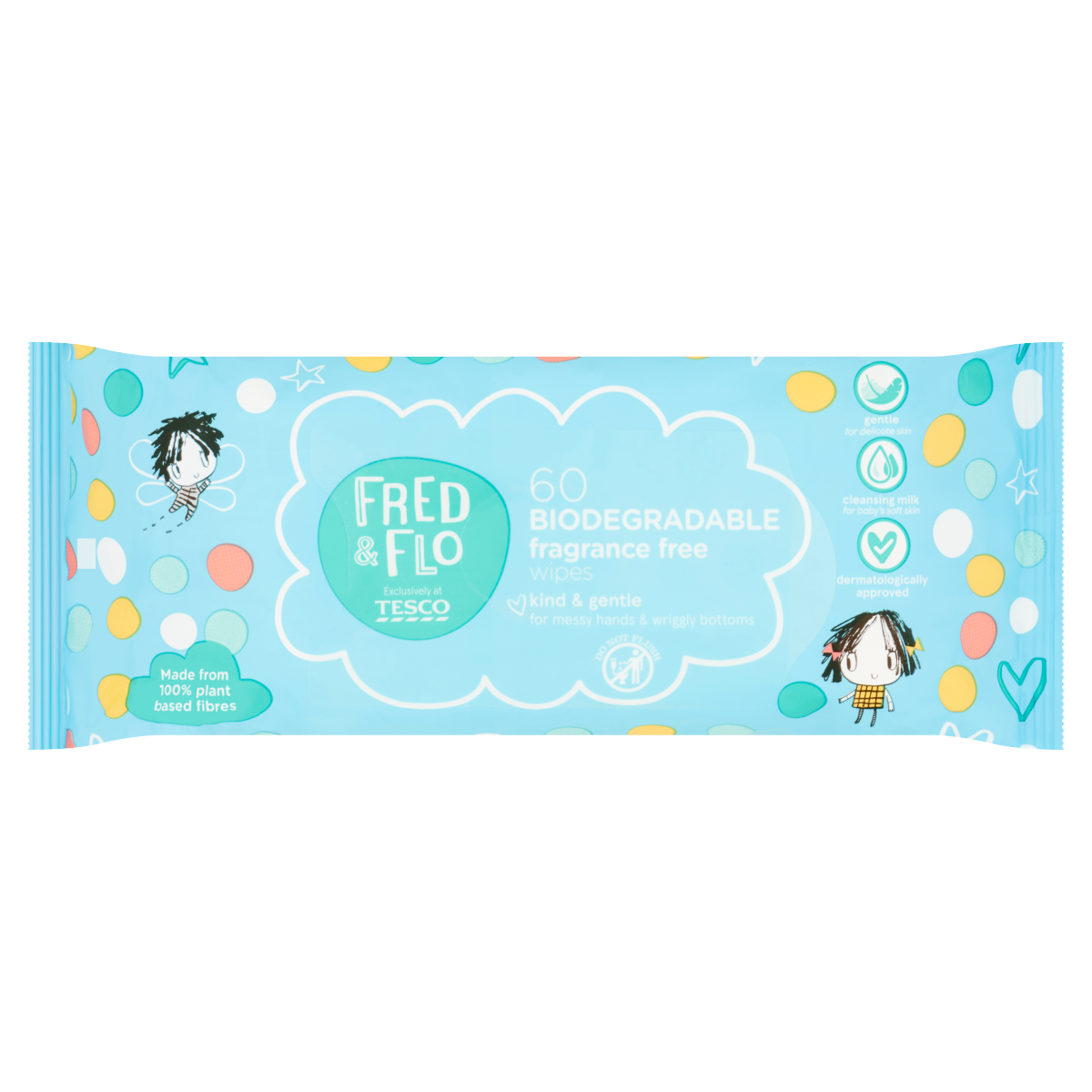 Tesco Fred & Flo 60 Biodegradable Fragrance Free Wipes