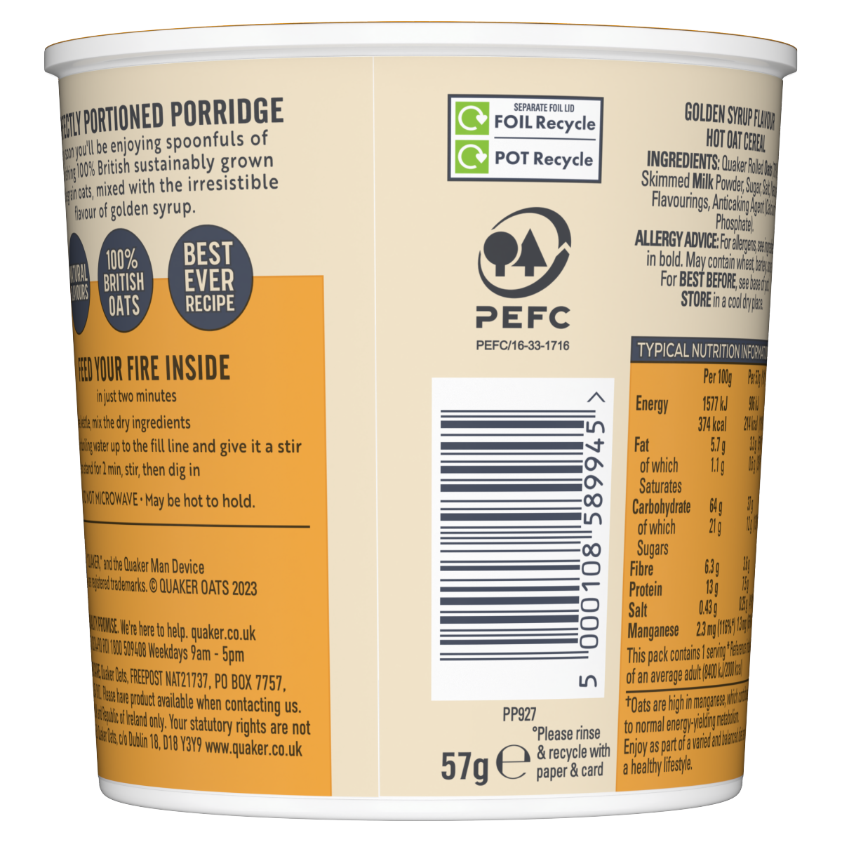 Quaker Oat So Simple Golden Syrup Porridge Pot 57g