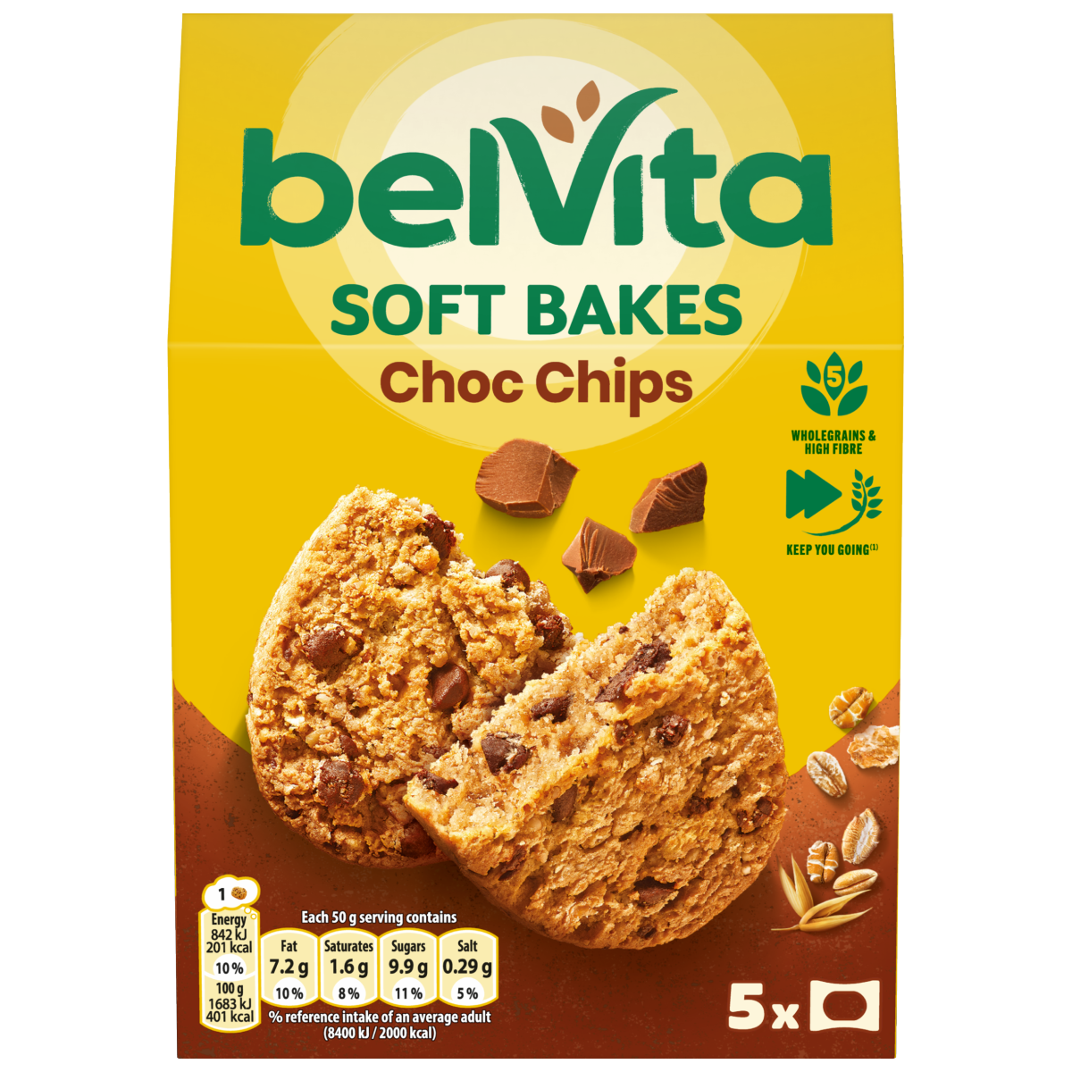 Belvita Breakfast Biscuits Soft Bakes Choc Chips 5 Pack 250g