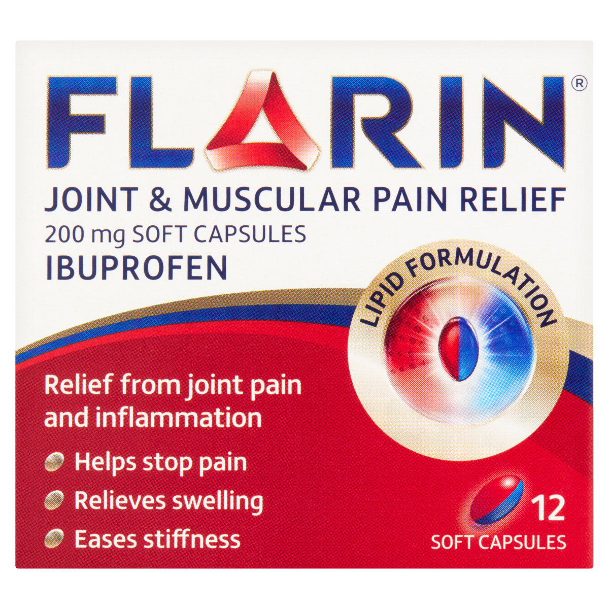 Flarin Joint and Muscular Pain Relief 200mg Soft Capsules 12 Soft Capsules