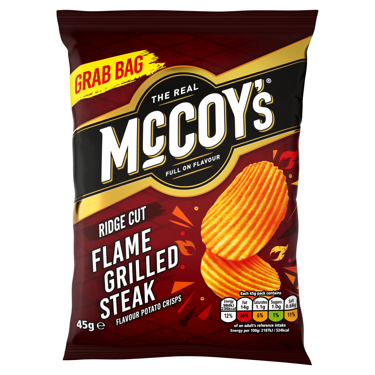McCoy’s Ridge Cut Flame Grilled Steak Flavour Potato Crisps 45g