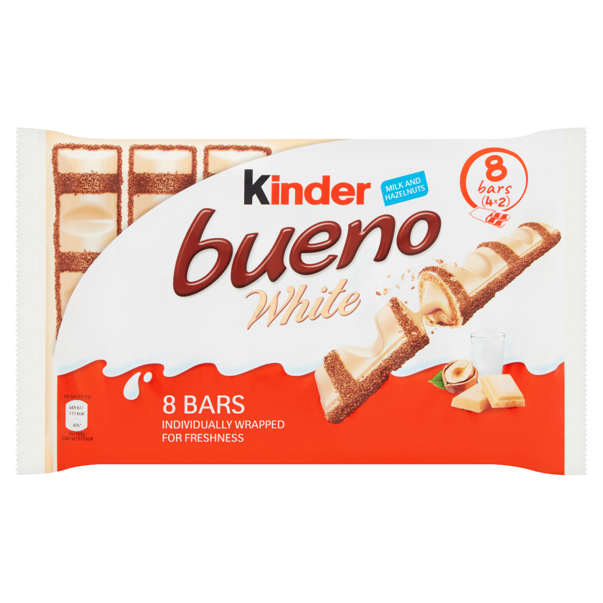 Kinder Bueno White Milk and Hazelnuts Bars 4 x 39g (156g)
